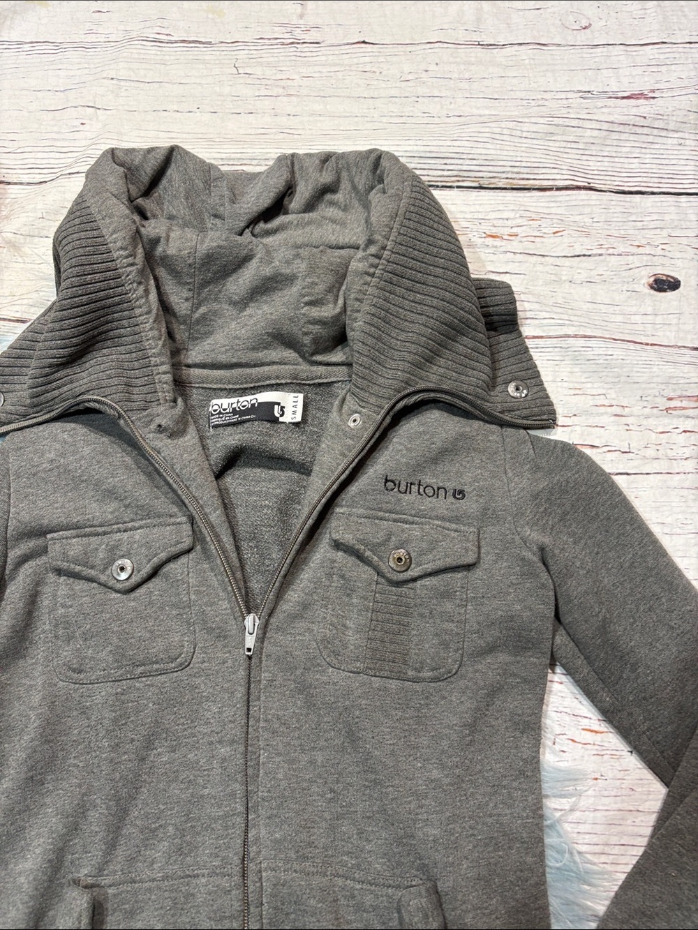 Burton Gray Hooded Ribbed Button Front Sweatshirt Jacket - Picture 7 of 9